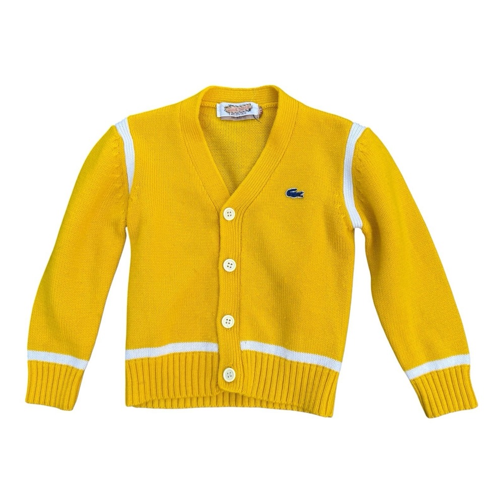 Vintage 1970s Jamin Bonds Lacoste Kids Cardigan Sweater Yellow White Size 4T